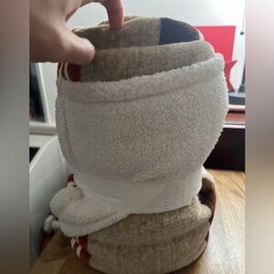 Velvet Plush &  Faux Shearling Soft Throw Blanket,, Brown Stripe 50x60  1 of 3